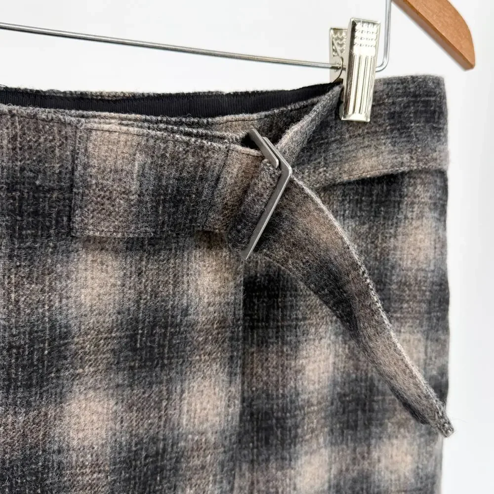 Madewell Grey Brown Plaid Wrap Belted Mini Skirt